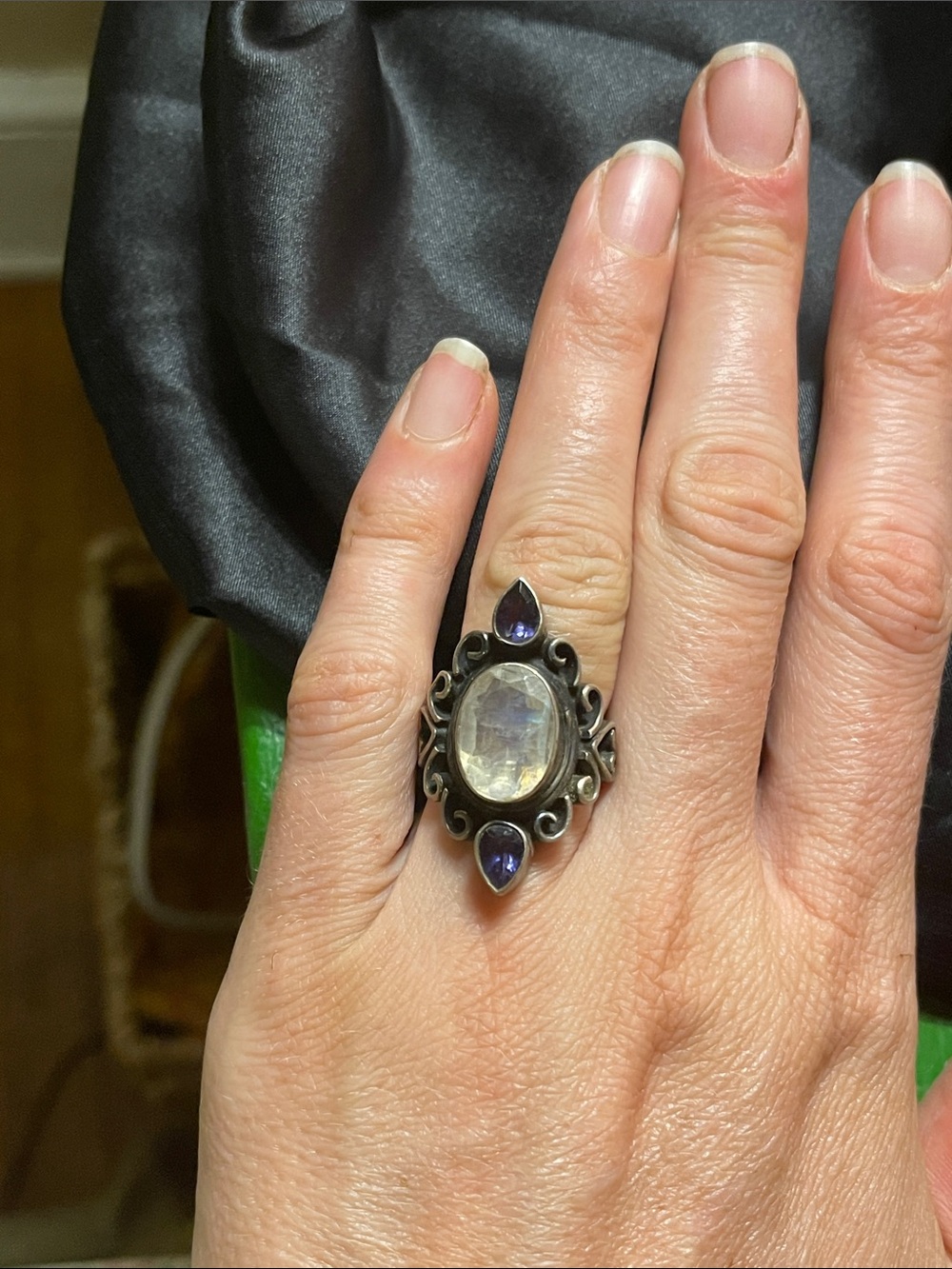 Handcrafted Silver Moonstone Ring with Purple Accent Stones